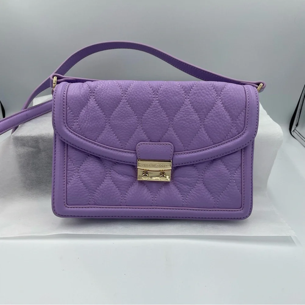 Vera Bradley Lavender Quilted leather Crossbody Bag adjustable strap. Used. - Picture 1 of 14